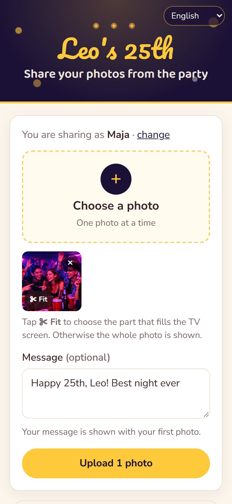 Choosing a photo and writing a greeting
